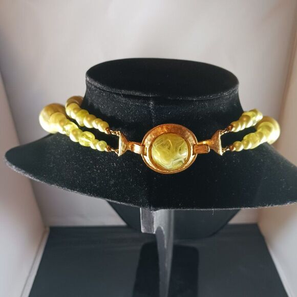 Vintage Y2K Green Lucite Gold Tone Chunky Statement Choker Necklace - Picture 5 of 11